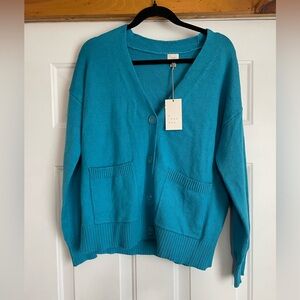 a new day Teal V-Neck Cardigan, Sz Small, NWT